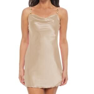 Jump Apparel Satin Embellished Strap Cowl Neck Dress